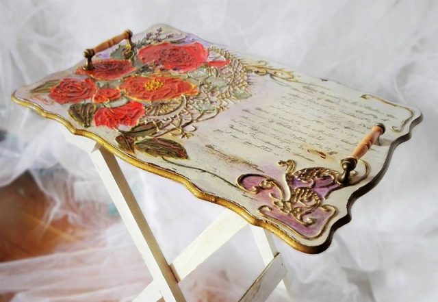 wonderland tava handmade cu suport pliabil pictat manual tuincentru.ro